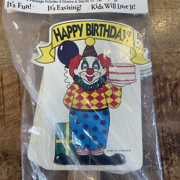 Vintage CLOWN BIRTHDAY SIGNS Party Crowns Sidewalk Greetings Ground Stakes Set 6 - Picture 3 of 9